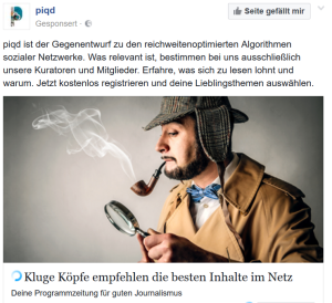 Kombiniert: Piqd (Screenshot Facebook-Anzeige)